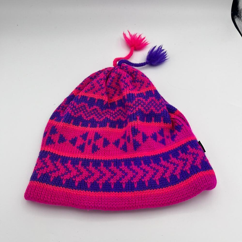 Smiley Vintage Pink And Purple Beanie 100% Wool One Size